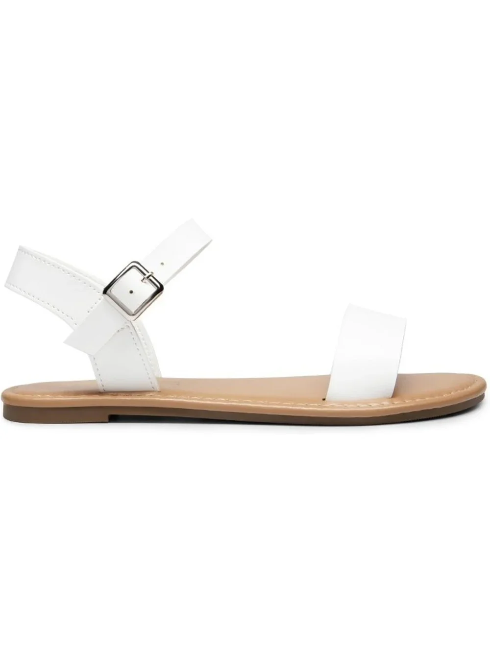 Women's White Pu Ankle Strap Flat Sandal Open Toe One Band Buckle Summer Sandals